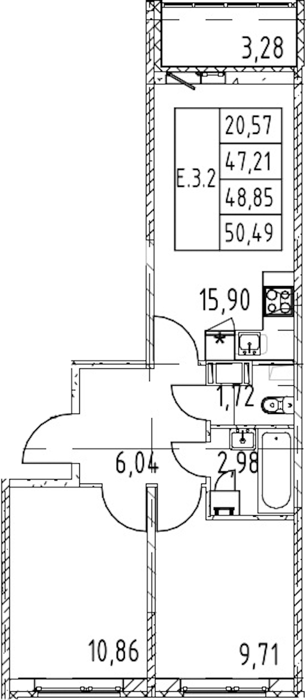 2-комнатная квартира 47.21 м², 4/12 эт., ЖК «Полис ЛАВрики»